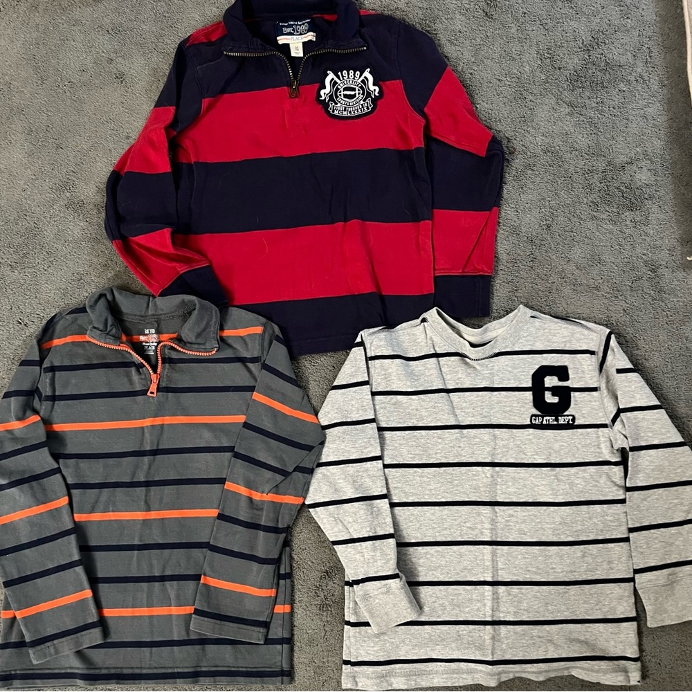 GAP & Children’s Place Long Sleeve Striped Shirts/ 3/4 Zip Sweater LOT 7/8 EUC